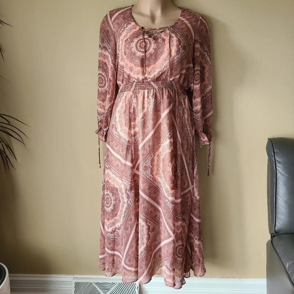 Belle +sky chiffon lined women's maxi dress sz.XL (A4)